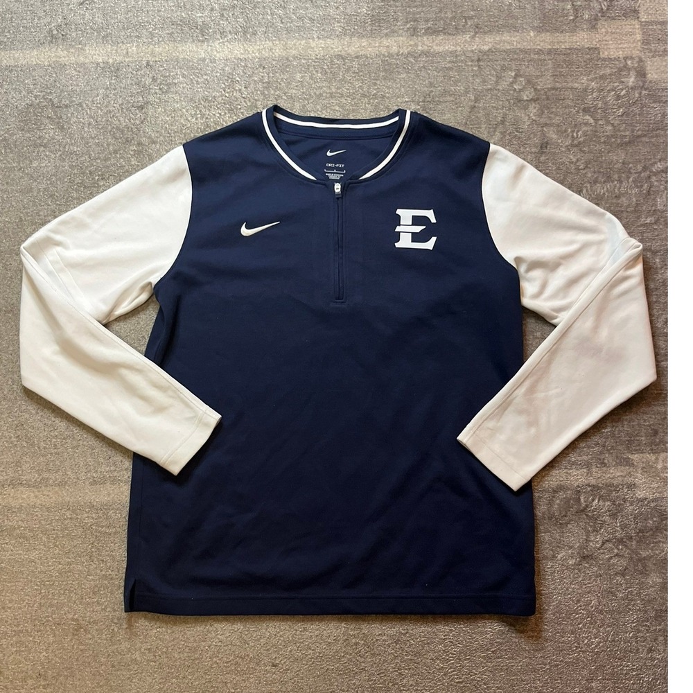 Nike ETSU Dri-FIT Men Large Navy Blue White Quarter Zip Pullover Training Top L